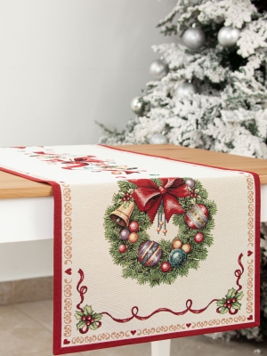 Новогодние товары для дома / Испанская новогодняя коллекция / Красные бантики из гобелена - Красные бантики Салфетка 44х140 см 01623