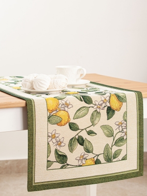 Всесезонная коллекция текстиля Basic / Лимоны Амальфи зеленый бордюр из гобелена - Лимоны Амальфи зеленый бордюр Салфетка 40х100 см 2286