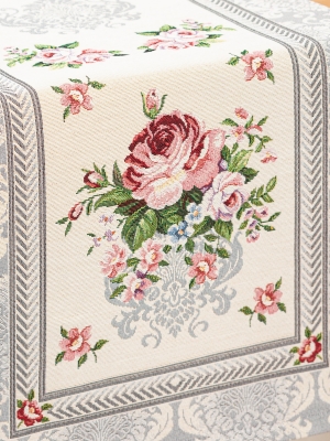 Всесезонная коллекция текстиля Basic / Розы Дамаск из гобелена - Розы Дамаск цветы Салфетка 42х136 см 01439