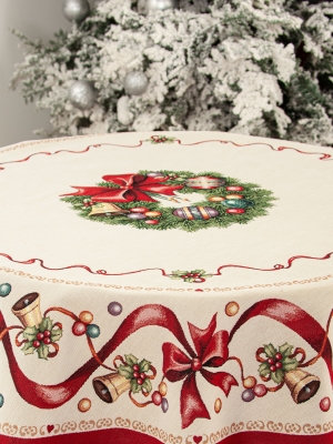 Новогодние товары для дома / Испанская новогодняя коллекция / Красные бантики из гобелена - Красные бантики Скатерть круг д140 см 9395
