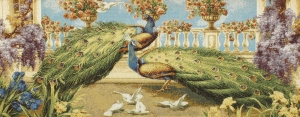 Картины / Животные и птицы из гобелена - GL142-3hB1 Багет №1 105х50 Павлины и голуби