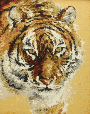 Картины / Животные и птицы из гобелена - 136-2hB1 Багет №1 67х86 Тигр
