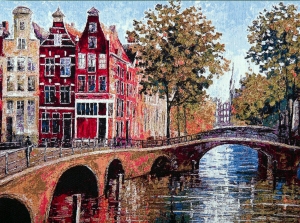 Картины / Городской пейзаж из гобелена - 065-2hB2 Багет №2 91х67 Амстердам