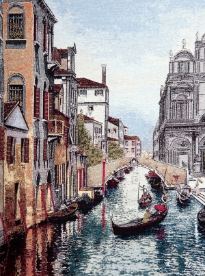 Картины / Городской пейзаж из гобелена - 100-2hB2 Багет №2 67х92 Утро в Венеции
