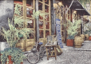 Картины / Городской пейзаж из гобелена - Кафе в Париже Картина 42х56 см 043-4hB1