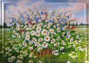 Картины / Натюрморт из гобелена - Ромашковое поле Картина 108х70 см 3665-2hB1