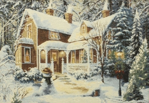 Картины / Зимние пейзажи из гобелена - 1074-3hB1 Багет №1 70х50 Рождество