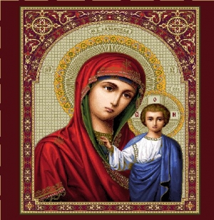 Картины / Иконы из гобелена - Икона Божией Матери Казанская Картина 25х35 см 1654