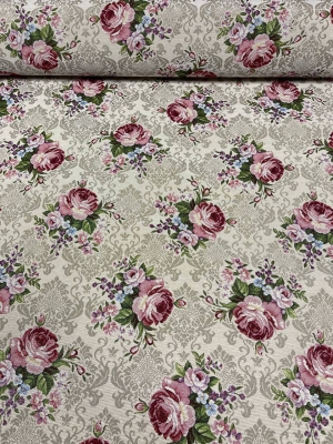 Ткань / Ширина 280 см из гобелена - Розы Дамаск цветы бежевый фон Ткань 280 см 167