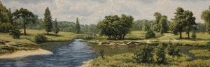 Картины / Пейзаж из гобелена - 1804-3H багет №2 150х50 Родные места