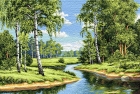 Картины / Пейзаж из гобелена - Березы у реки Картина 35х55 см