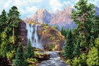 Картины / Пейзаж из гобелена - Водопад у гор Картина 50х70 см 3342