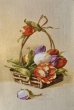 Картины / Натюрморт из гобелена - Корзина с тюльпанами Картина 25х35 см