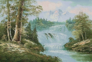 Картины / Пейзаж из гобелена - 875-2hB2 Багет №2 100х70 Водопад