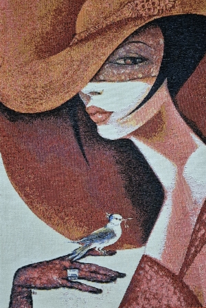 Купоны / Авторские работы из гобелена - Девушка с птичкой 397 Купон 35х50см 5941