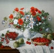 Картины / Натюрморт из гобелена - Цветы и ягоды Картина 50х50 см