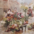Картины / Городской пейзаж из гобелена - Старый Париж Цветочница Картина 45х45 7730