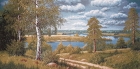 Картины / Пейзаж из гобелена - Дорога у реки Картина 45х95 см 8400
