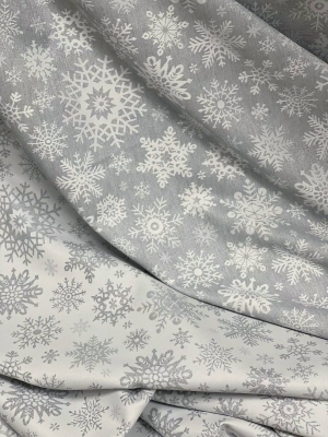 Новогодняя коллекция / Ткань из гобелена - Счастливого нового года Крупные снежинки серебро Ткань 280 см 01586