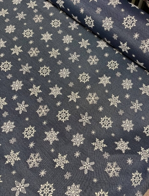 Ткань / Ткань Новый год из гобелена - Снежинки синий фон Ткань 280 см 07823