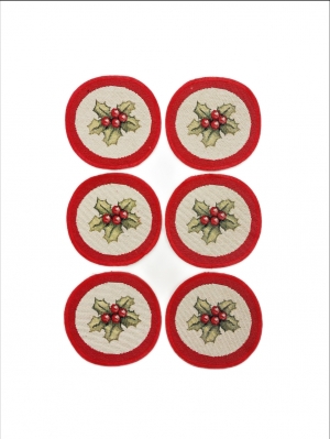 Новогодние товары для дома / Испанская новогодняя коллекция / Красные бантики из гобелена - Красные бантики Комплект салфеток 6шт д11 см Б/Т 07994