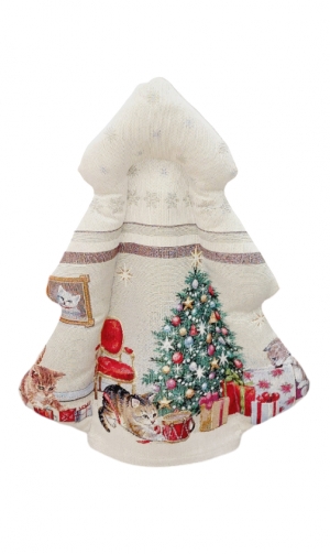 Новогодние товары для дома / Испанская новогодняя коллекция / Чехлы на бутылку и сапожки из гобелена - Ель Ретро Котята Елка Чехол на бутылку 37х43 см 2415416