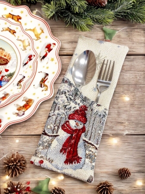 Новогодние товары для дома / Испанская новогодняя коллекция / Лесные друзья у кормушки из гобелена - Конверт для Сервировки ( комплект 2 шт ) Лесные друзья у кормушки/Снеговик 2415757