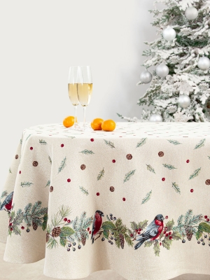 Новогодние товары для дома / Испанская новогодняя коллекция / Новогодние друзья Снегири из гобелена - Новогодние друзья Снегири Скатерть овал 160х300 см серебро 2518951 New