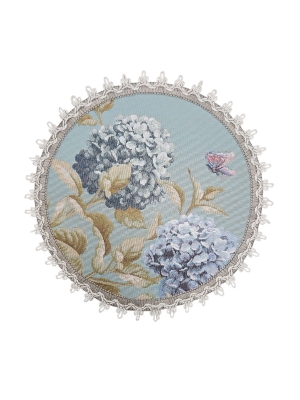 Всесезонная коллекция текстиля Basic / Английский сад из гобелена - Гортензии и бабочки голубой фон Салфетка круг д28 см 2520090