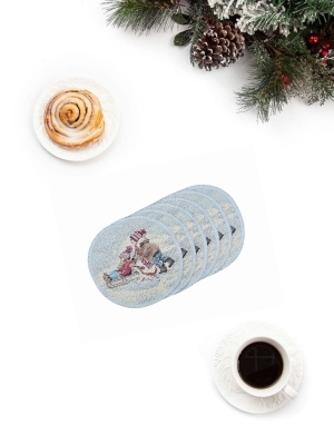 Новогодние товары для дома / Испанская новогодняя коллекция / Новогодние каникулы New из гобелена - Новогодние каникулы Комплект салфеток 6шт д11 см БТ серебро 2520192