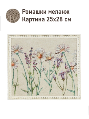 Картины / Натюрморт из гобелена - Ромашки меланж Картина 25х28 см 2622439 Белая рама