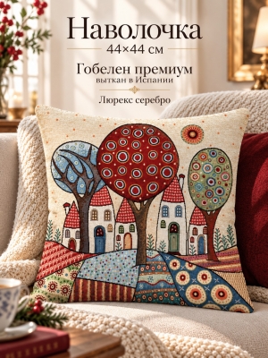 Всесезонная коллекция текстиля Basic / Домики из гобелена - Домики Подсолнухи Наволочка 44х44 см Серебро 2622860