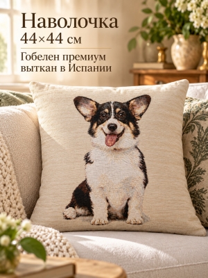 Декоративные наволочки / Собаки из гобелена - Породы собак Корги бело-черная Наволочка 44х44 см 2622866