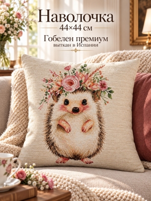 Всесезонная коллекция текстиля Basic / Сказочный лес NEW из гобелена - Ежик в цветах Наволочка 44х44 см 2622924