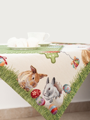 Пасхальная коллекция / Кролик горошек из гобелена - Кролик горошек Салфетка 100х100 см 00956