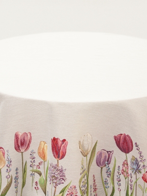 Всесезонная коллекция текстиля Basic / Тюльпаны моей любимой серый фон из гобелена - Тюльпаны моей любимой серый фон Скатерть круг д165 см 05523