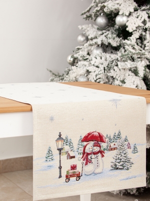 Новогодние товары для дома / Испанская новогодняя коллекция / Снеговики из гобелена - Снеговики Салфетка 44х140 см 05647