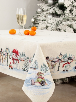 Новогодние товары для дома / Испанская новогодняя коллекция / Снеговики из гобелена - Снеговики Скатерть 140х240 см 05655