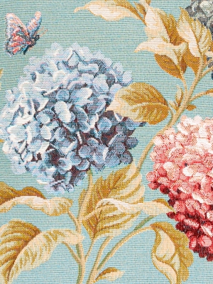 Испанский текстиль / Английский сад из гобелена - Гортензии и бабочки бирюзовый фон Наволочка 45х45 см 09024