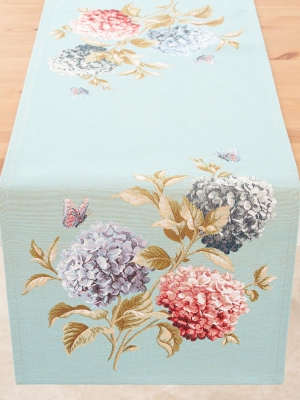 Всесезонная коллекция текстиля Basic / Английский сад из гобелена - Гортензии и бабочки голубой фон Салфетка 40х100 см 09339