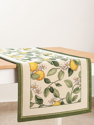 Испанский текстиль / Лимоны Амальфи зеленый бордюр из гобелена - Лимоны Амальфи зеленый бордюр Салфетка 44х140 см 02567