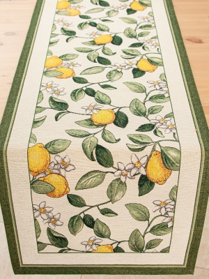 Испанский текстиль / Лимоны Амальфи зеленый бордюр из гобелена - Лимоны Амальфи зеленый бордюр Салфетка 44х140 см 02567