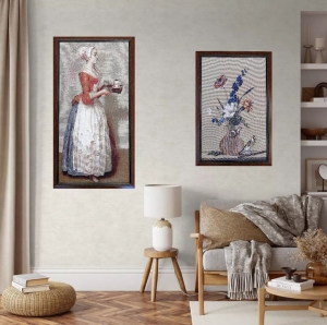 Картины / Натюрморт из гобелена - Букет цветов, бабочка и птица. Толстой Ф. Картина 40х60 см 3977